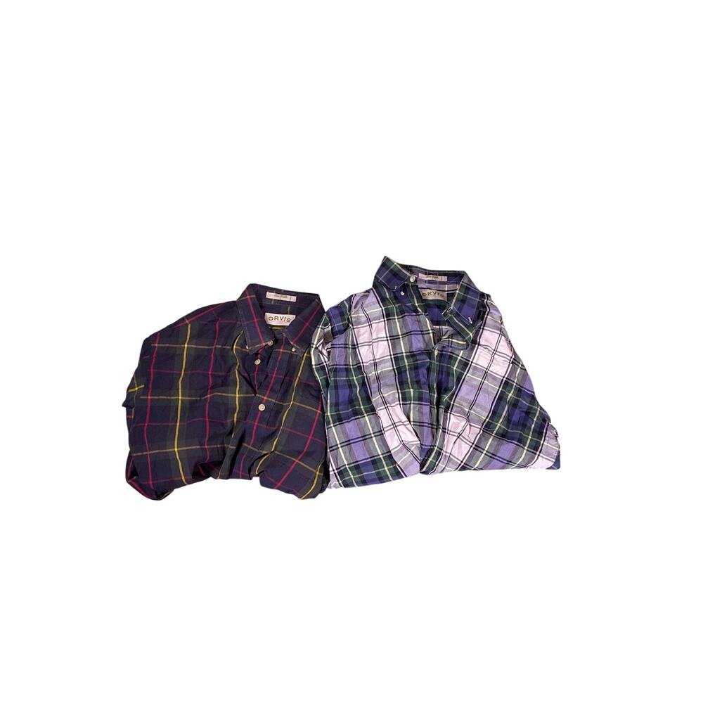 Orvis Plaid Button Up Shirt Mens Large 100% Cotton Outdoor Flannel Style Casual